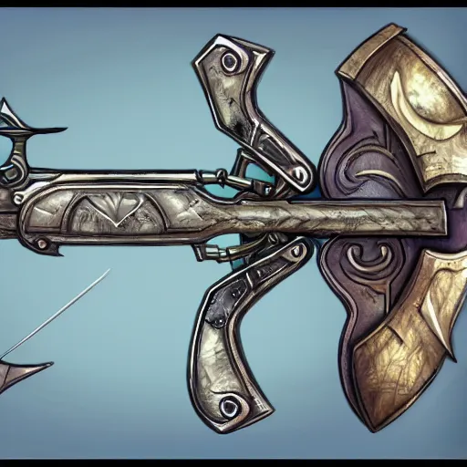 Prompt: a fantasy crossbow weapon, crossbow and arrow, fantasy card game style art