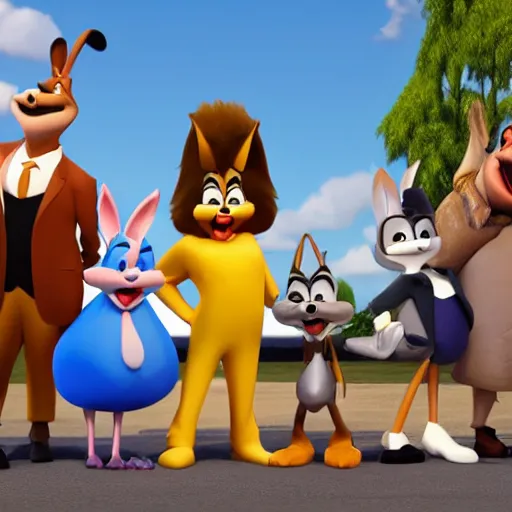 Image similar to the cast of looney tunes reimagined in a hyper - realistic unreal engine 5 heavy render