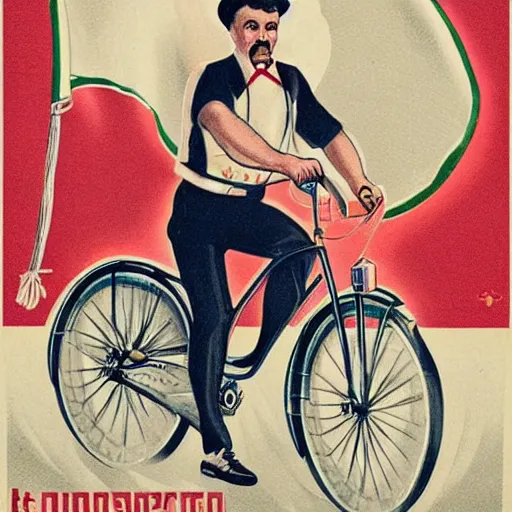 Image similar to portrait of mayor of budapest gergely karacsony riding a bicycle in summer shirt, hungarian propaganda poster, hungarian flag in the background, colored, artgerm, highly detailed