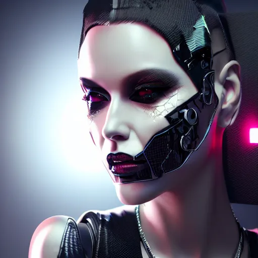 Image similar to evil cyberpunk inspired avant-garde art, deco fashion, highly detailed, photorealistic portrait, bright studio setting, studio lighting, crisp quality and light reflections, unreal engine 5 quality render