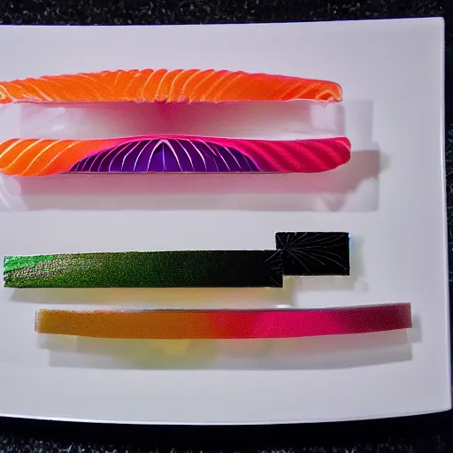 Prompt: a piece of sushi designed by Issey Miyake high detail photo