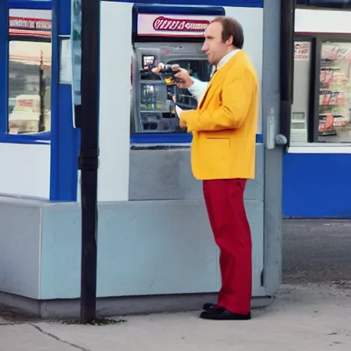 Prompt: saul goodman smoking in front of a gas station
