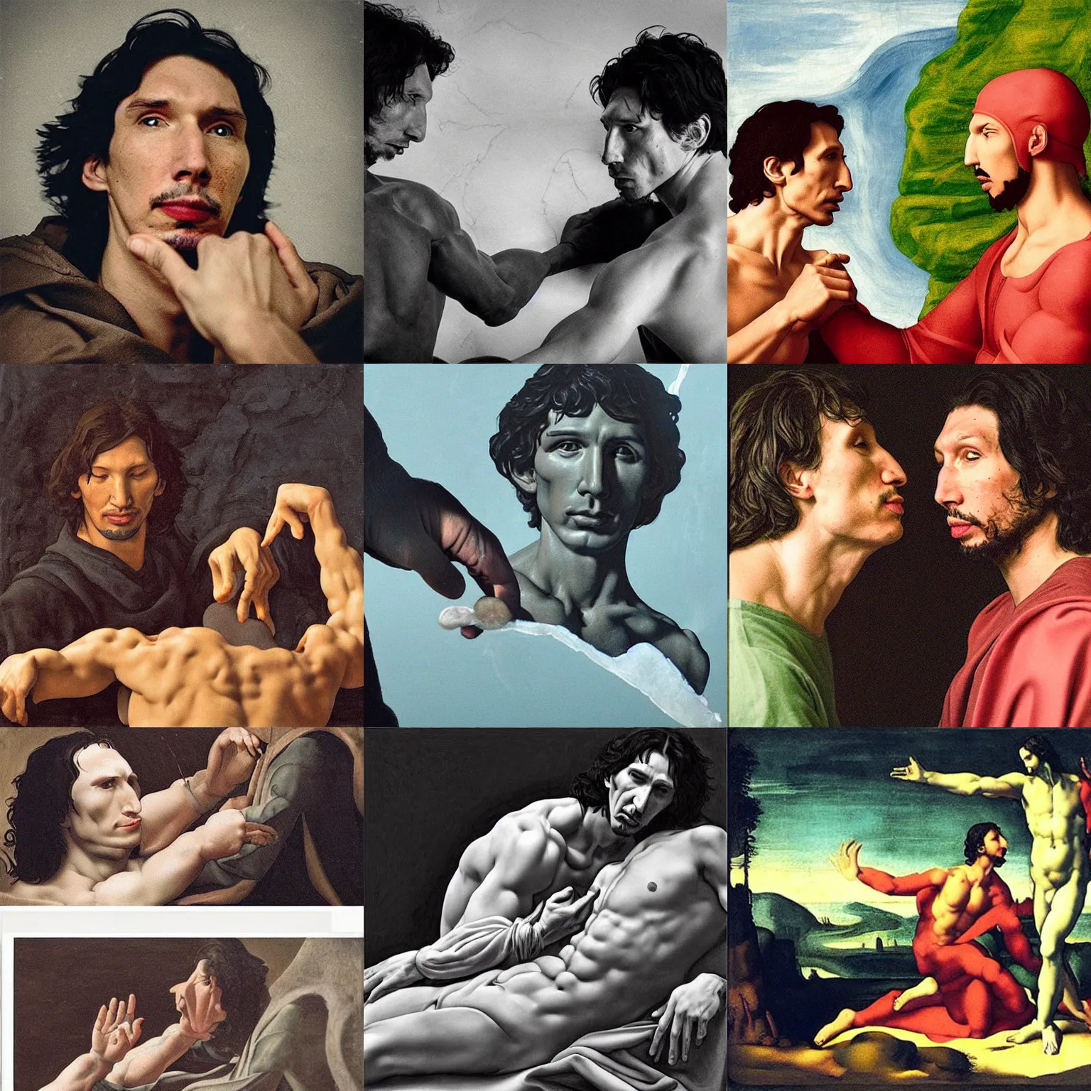 Prompt: “Michelangelo’s The Creation of Adam Driver”