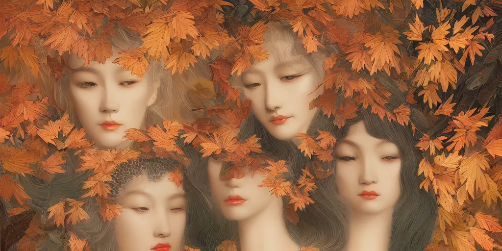 Prompt: breathtaking detailed concept art painting art deco pattern of blonde goddesses faces amalgamation autumn leaves, by hsiao - ron cheng and john james audubon, bizarre compositions, exquisite detail, extremely moody lighting, 8 k