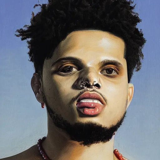 Image similar to a portrait painting of smokepurpp by giovanni bellini