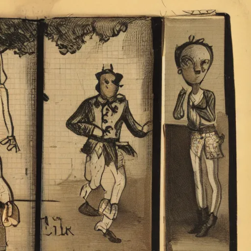 Image similar to an old journal page describing types of TikTok dances with rich illustrations