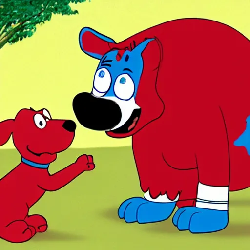 Prompt: blue from blues clues fighting clifford the big red dog