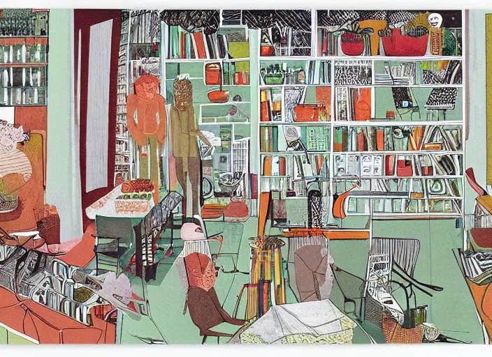 Prompt: a backroom axonometrici llustration by madelon vriesendorp