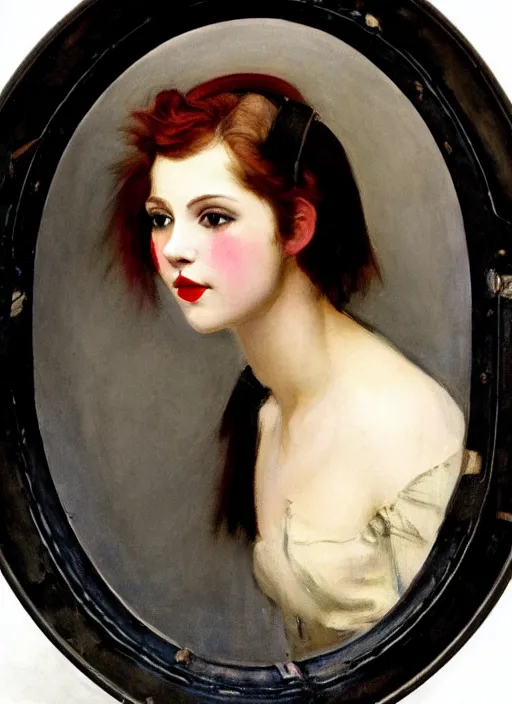 Prompt: a portrait of a pretty sewer punk young lady by abbott fuller graves