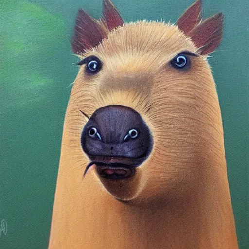 Image similar to sauve capybara wearing formal attire, portrait, painting