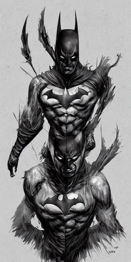 Image similar to A horror character concept based on batman, trending on artstation, digital art
