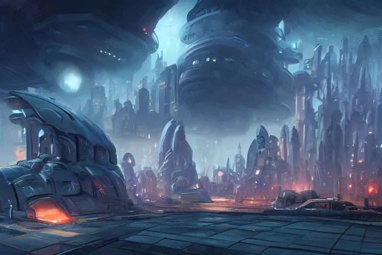 Prompt: Gigantic Metropolis Starship by Andreas Rocha