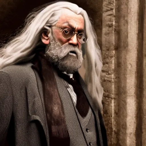 Image similar to Albus Dumbeldore in the mafia using guns photorealistic, 4k