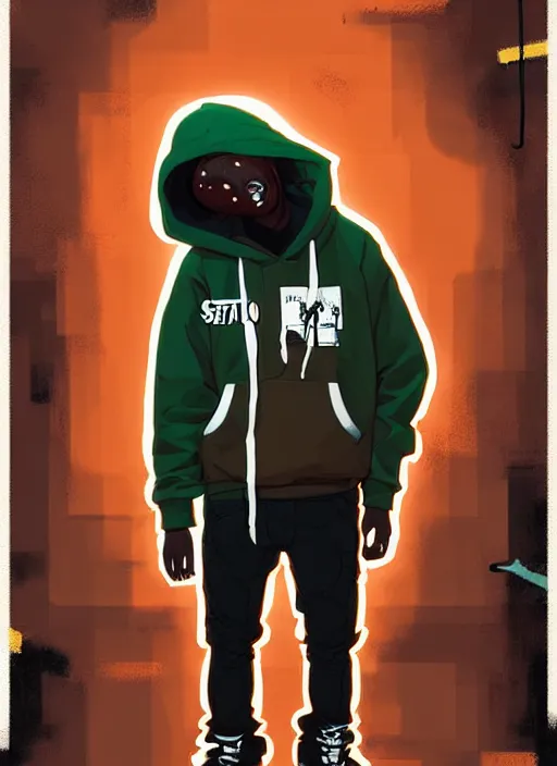 Prompt: highly detailed portrait of a sewer style seattle student, tartan hoody, by atey ghailan, by greg rutkowski, by greg tocchini, by james gilleard, by joe fenton, by kaethe butcher, gradient green, brown, blonde crea, orange, brown and white color scheme, grunge aesthetic!!! ( ( graffiti tag wall background ) )