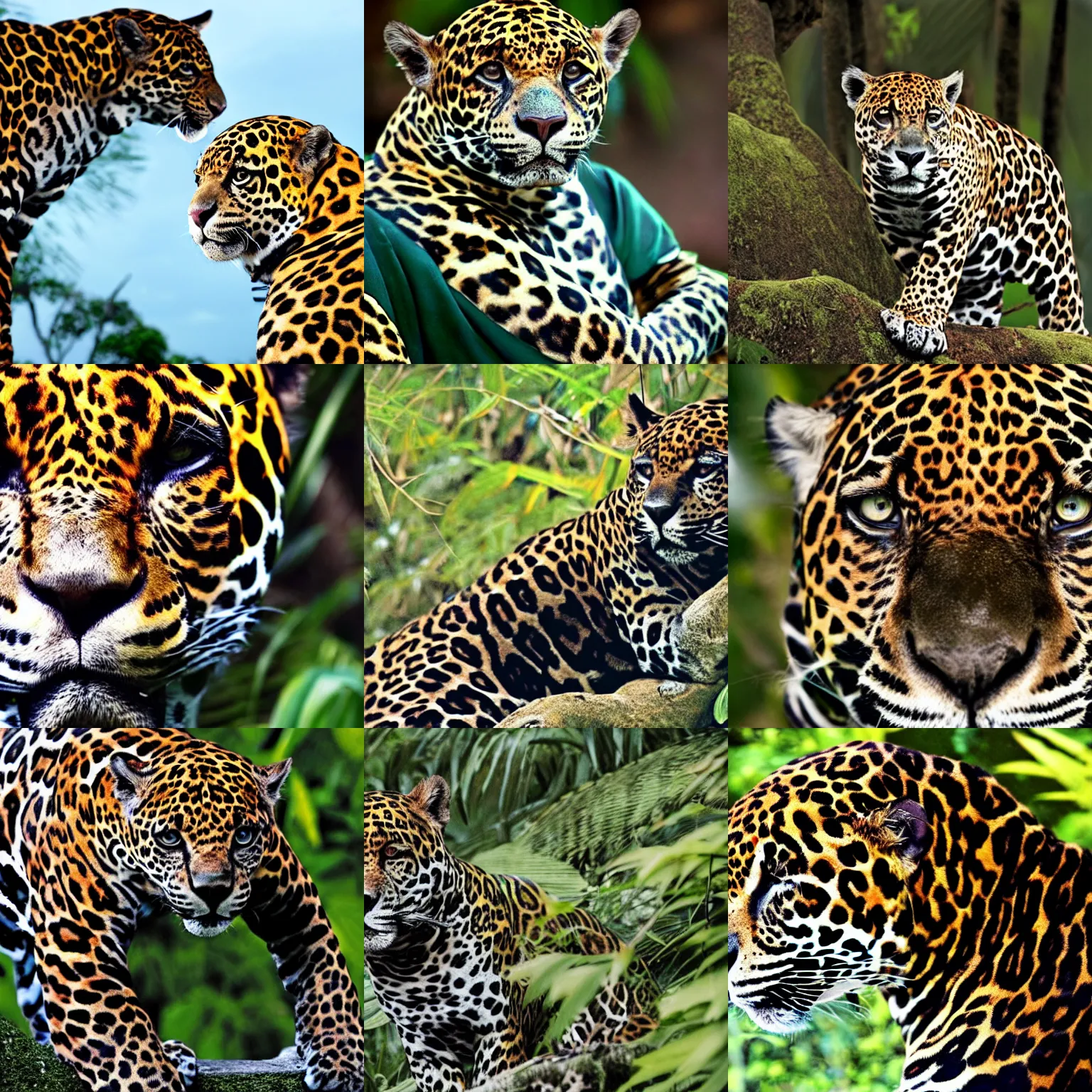 Prompt: A jaguar man, the CEO of the Pan-Amazonian Corporate Reserve (est. 2047), ponders his next move