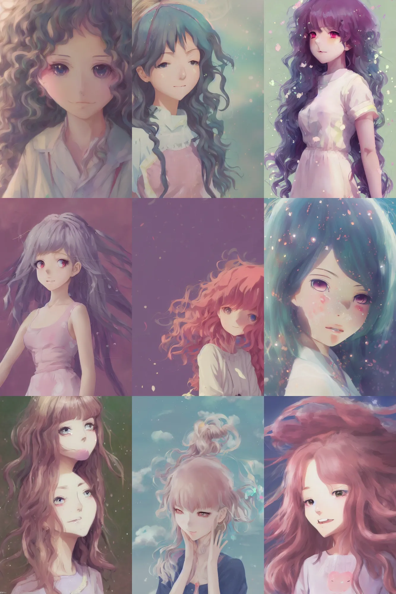 Cute Anime Girl with Short White Wavy Curly Hair · Creative Fabrica