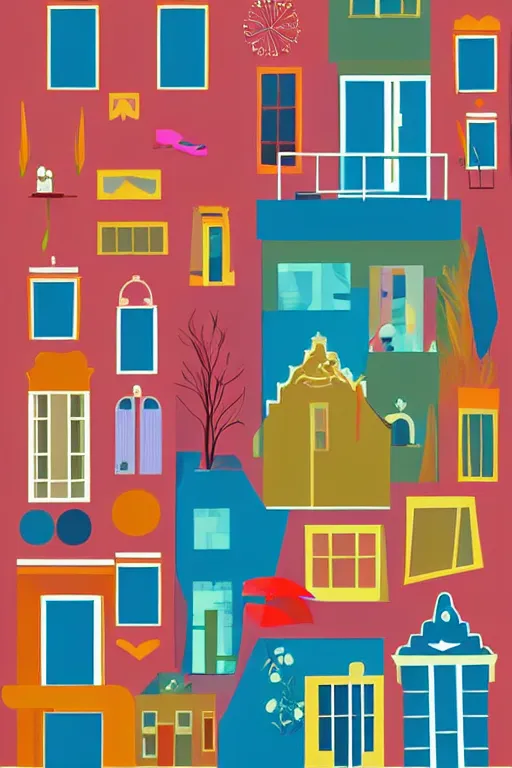 Prompt: minimalist boho style art of colorful amsterdam, illustration, vector art