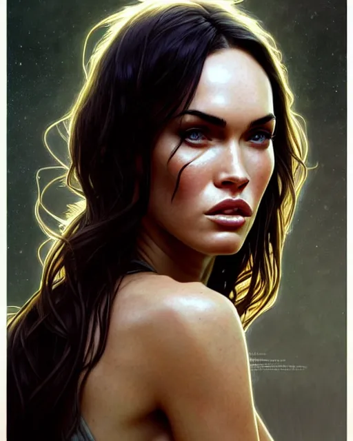 Image similar to portrait of megan fox crying, tears, weeping, intricate, headshot, highly detailed, digital painting, artstation, concept art, sharp focus, cinematic lighting, illustration, art by artgerm and greg rutkowski, alphonse mucha, cgsociety