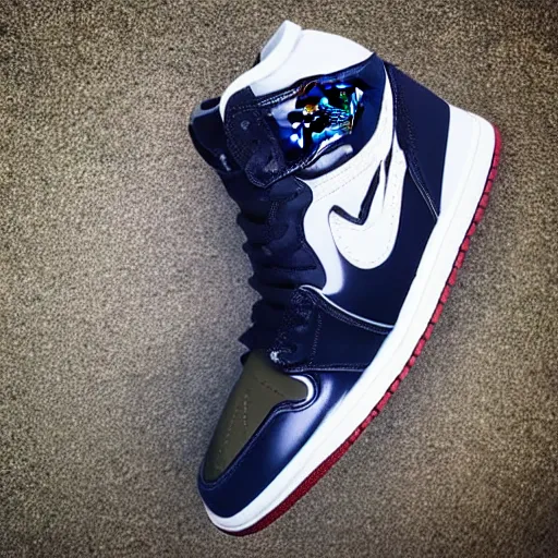 Image similar to “Air Jordan 1, navy blue and grey colorway”