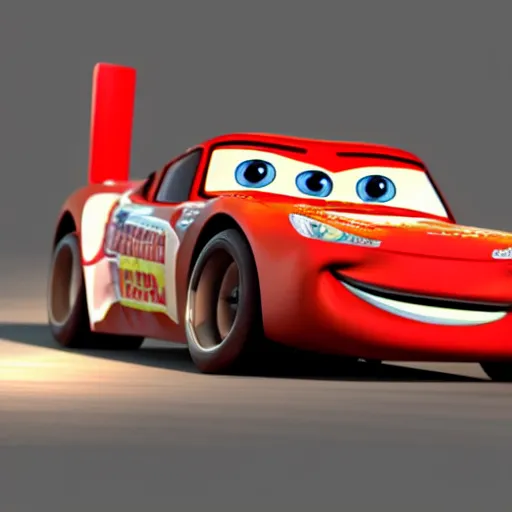 Image similar to low - poly render of lightning mcqueen, unreal engine, ray - tracing, award - winning