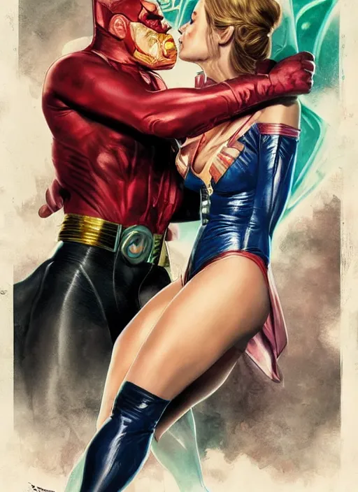 Image similar to brie larson and amber heard kissing as comic book super villains, full body portrait, natural lights, photorealism, dramatic, cinematic, art by artgerm, rossdraws, norman rockwell, magali villeneuve, gil elvgren, alberto vargas, earl moran, enoch bolles