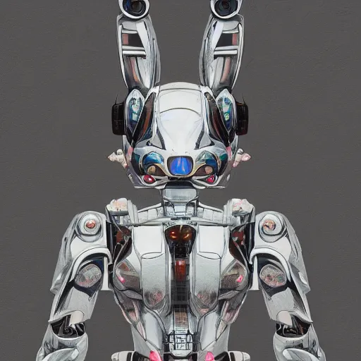 Image similar to a highly detailed portrait of a robotic humanoid rabbit mecha, fine art, detailed line drawing, 8 k, 4 k, oil on canvas, trending on artstation