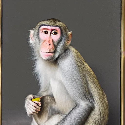 Image similar to portrait of a macaque wearing a gold chain, in the style of piccaso