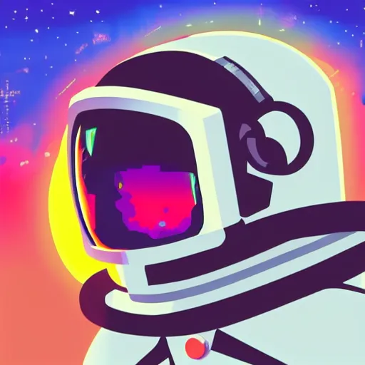 Prompt: vaporwave black cat wearing an astronaut helmet with a sunset background showing the sun, pixel art, high octane