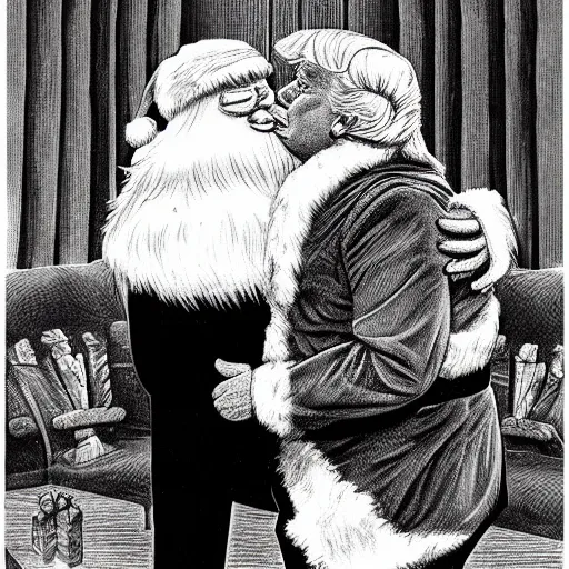 Prompt: donald trump kissing santa clause