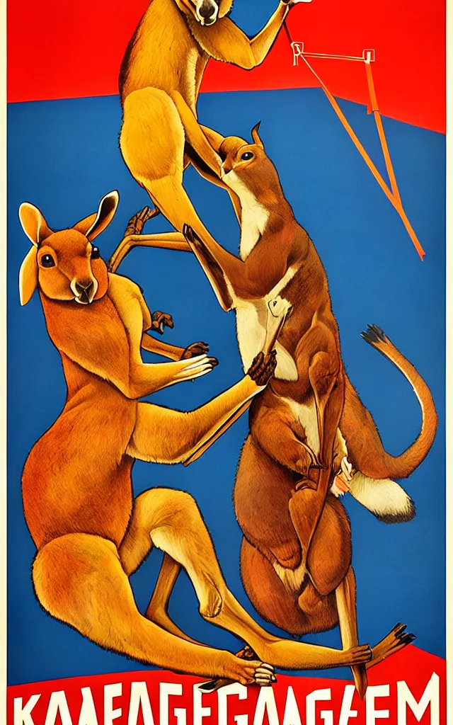 Image similar to kangaroo boxer, soviet poster