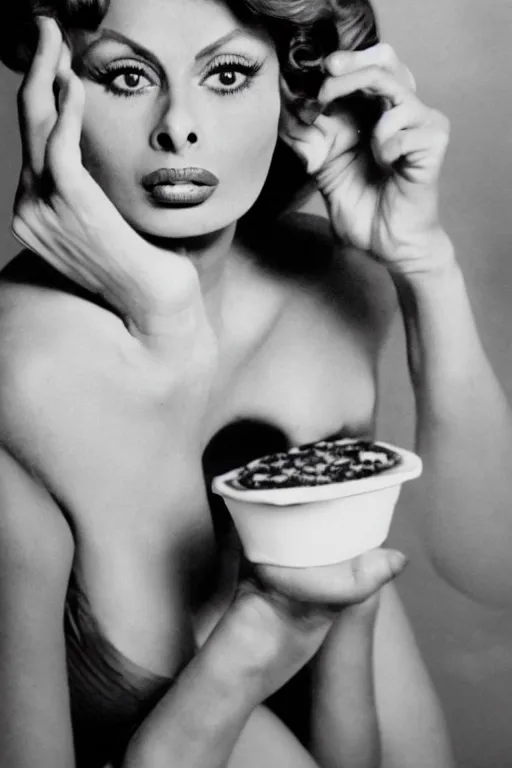 Prompt: professional studio photo of sophia loren eating!!! a pizza! margherita, closeup, portrait photo, diffuse light, black and white photo, 5 0 mm, soft focus, acclaimed, masterpiece