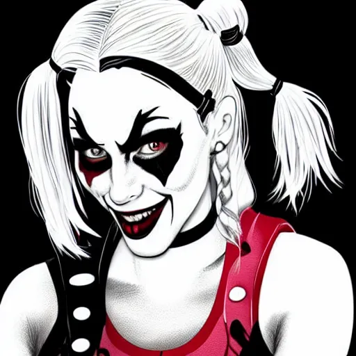 Image similar to Harley Quinn from the suicide squad, black and white, highly detailed