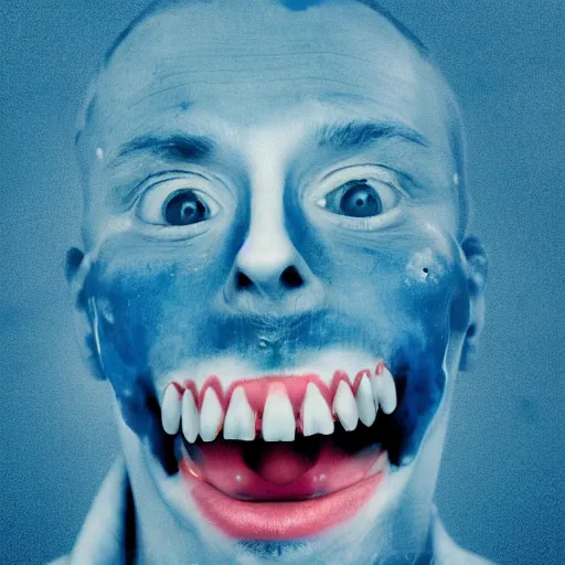 Prompt: Finnish art of exploding blue teeth