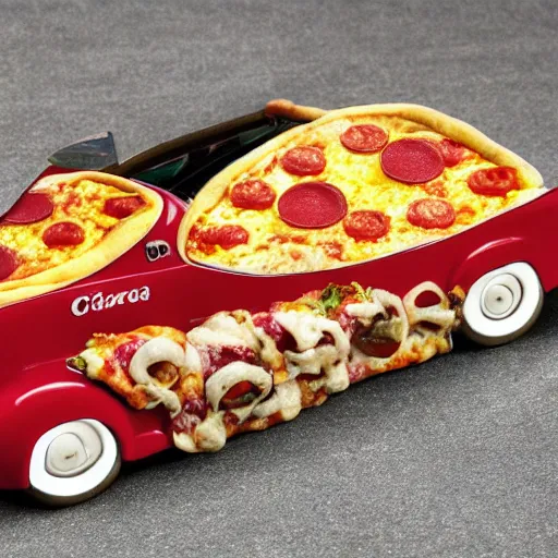 Image similar to car made of pizza, photo, detailed, 4k