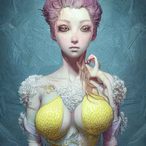 Prompt: the portrait of a sensual lemon that resembles an absurdly beautiful, graceful, elegant realistic sexual sour gravure idol, an ultrafine hyperdetailed illustration by kim jung gi, irakli nadar, intricate linework, bright colors, octopath traveler, final fantasy, unreal engine 5 highly rendered, global illumination, radiant light, detailed and intricate environment