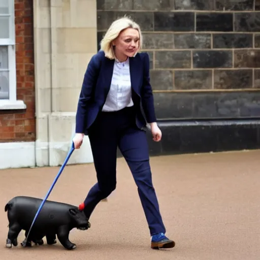 Image similar to liz truss chasing a greased pig