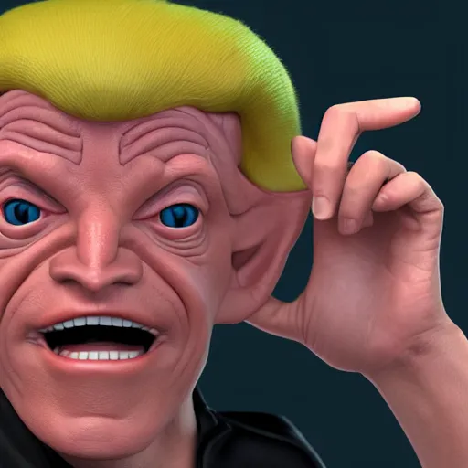 Image similar to Portrait of a ferengi from star trek loosely resembling Donald Trump. Octane render. 8k. High detail.