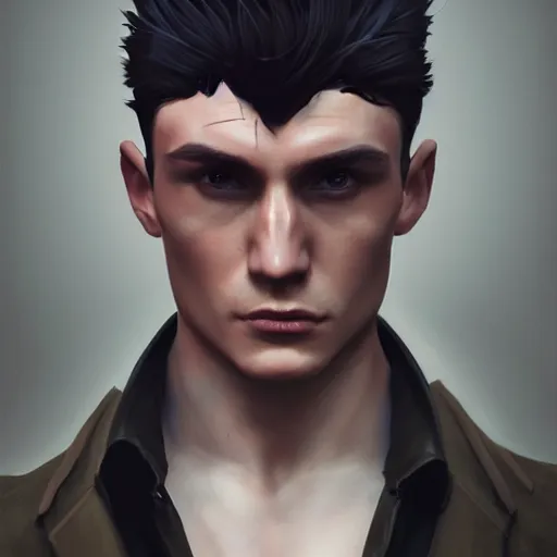 Image similar to a beautiful 3D model of kaz brekker from six of crows book, oil painting, Greg Rutkowski, Charlie Bowater, Yuumei, Yanjun Cheng, unreal 5, DAZ, hyperrealistic, octane render, RPG portrait, dynamic lighting, fantasy art, beautiful face