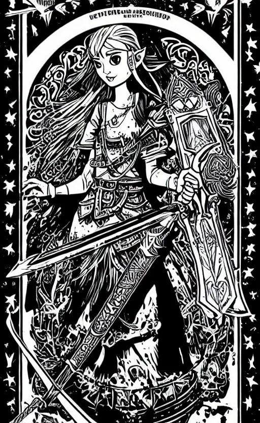 Prompt: mcbess illustration of Princess Zelda holding the master sword