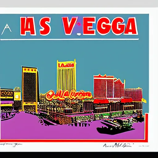 Prompt: a screen print of a photo of las vegas in style of andy warhol