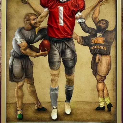 Image similar to football player in the style of Leonardo da Vinci