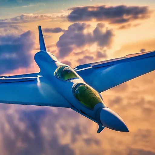 Image similar to two jets, flying towards each other, one is upside down, blue explosion in the background, realistic, 4 k, hdr, cinematic scene, clouds, topgun