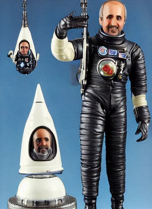 Image similar to richard garriott, action figure of richard garriott astronaut, realistic face, detailed product photo