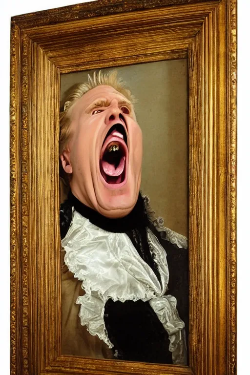 Prompt: a 1 6 0 0 s framed portrait painting of gary busey screaming, intricate, elegant, highly detailed