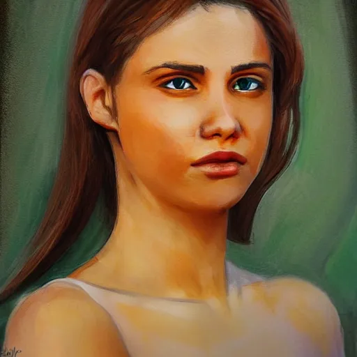 Prompt: color portrait beautiful Italian young woman, by J. Flynn, clean, detailed, award winning