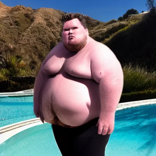 Prompt: obese comedian tim dillon in malibu drinking a martini in real life, 8 k, 4 k uhd, realistic, hyper realistic, super detailed, very detailed, detailed