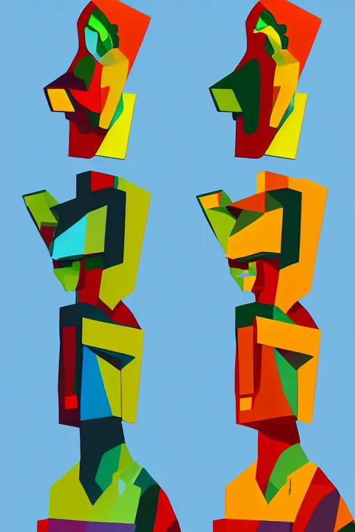 Image similar to cubist moai statue cutout digital illustration cartoon colorful beeple