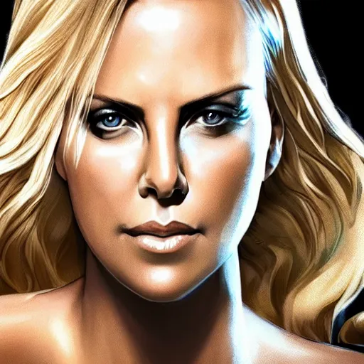 Image similar to charlize theron as emma frost, symmetrical facial features, 8 k intricate detail, detailed face, beautiful, golden ratio, art by pepe larraz, radiosity rendering,