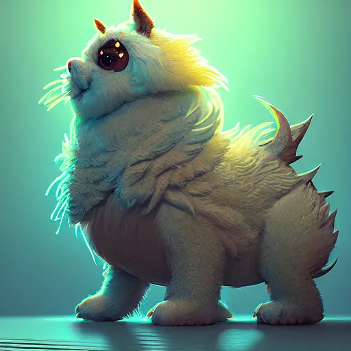 Prompt: cute fluffy creature, backlit:: by beeple and James Gilleard and Justin Gerard :: ornate, dynamic, particulate, intricate, elegant, highly detailed, centered, artstation, smooth, sharp focus, octane render, 3d