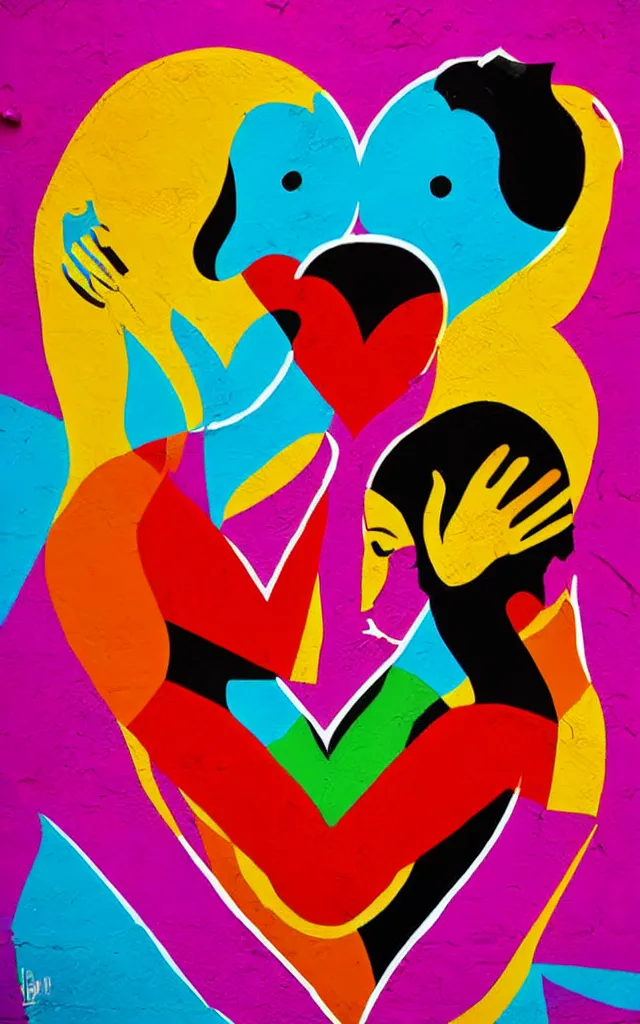 Image similar to colorful love caligraphic poster street art style by el seed, yazan halwani,